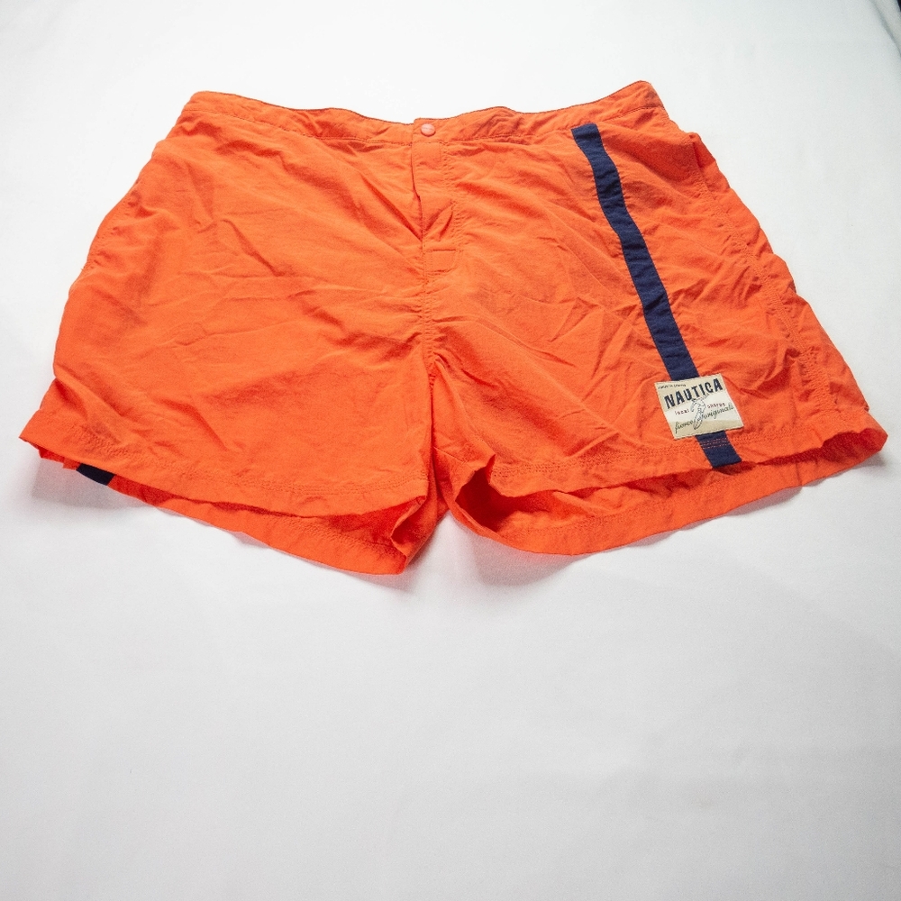 Vtg Nautica Swim Board Trunks Mens 2XL Orange Blue Local Shores Fierce Originals